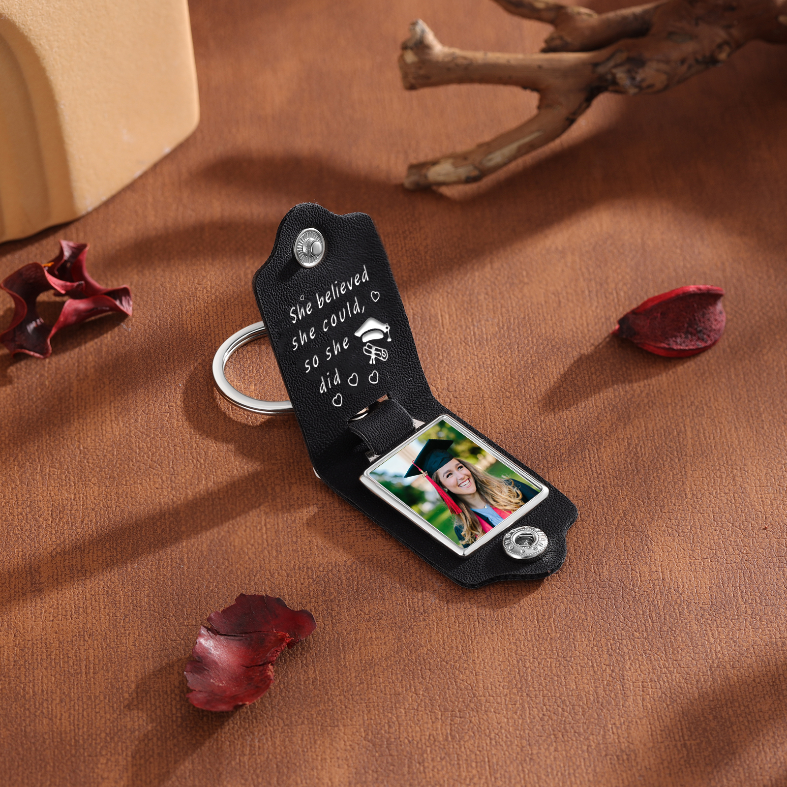 Personalised Graduation Leather Keychain Custom Name & Photo Keychain Graduation Gift - She Believed She Could, So She Did-Jessemade AU