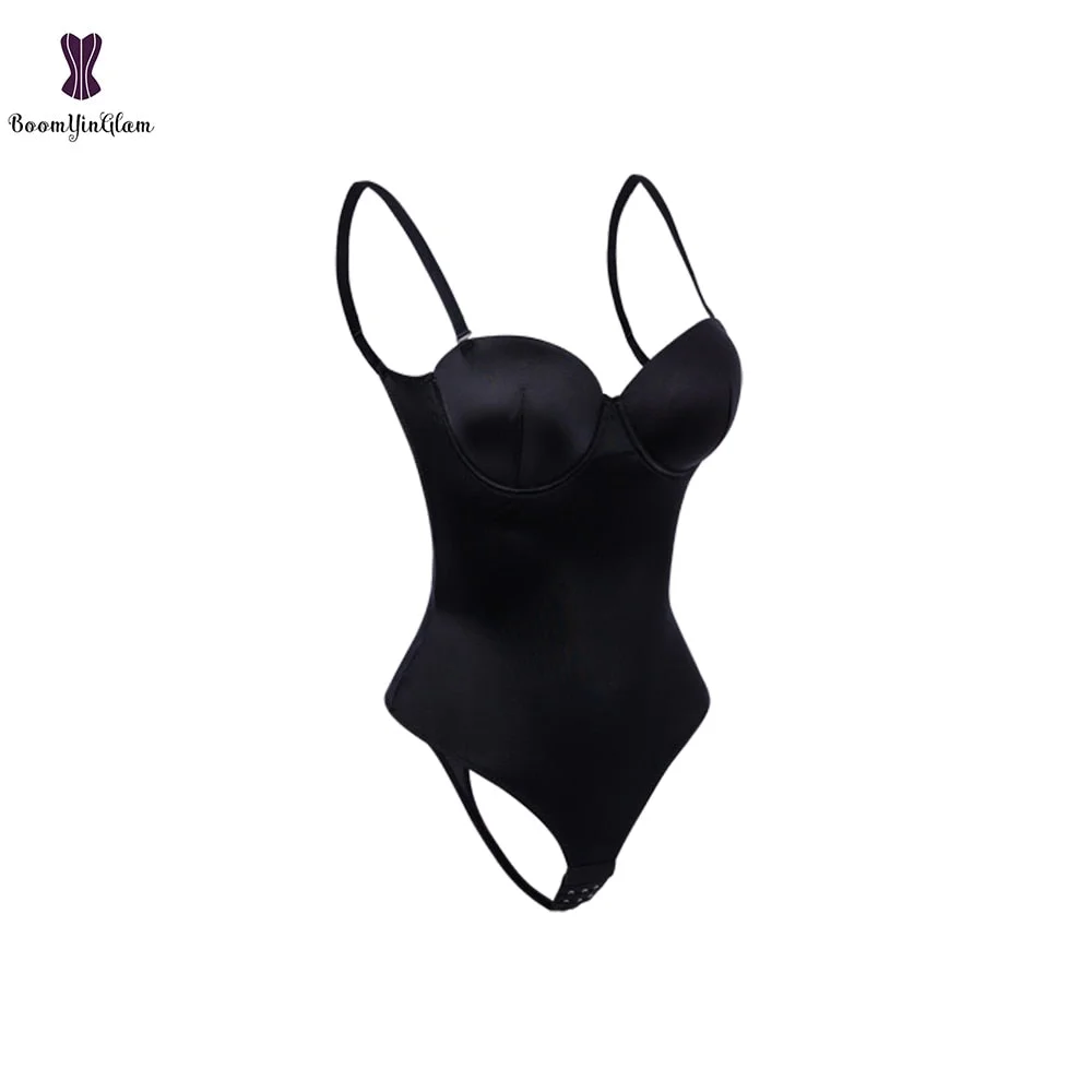 Black Deep V Sexy Women's Underwear Body Shapewear Backless Bodysuit With Adjustable Hooks #652