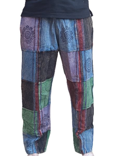 Men's Hippie Patchwork Print Cotton Linen Casual Trousers