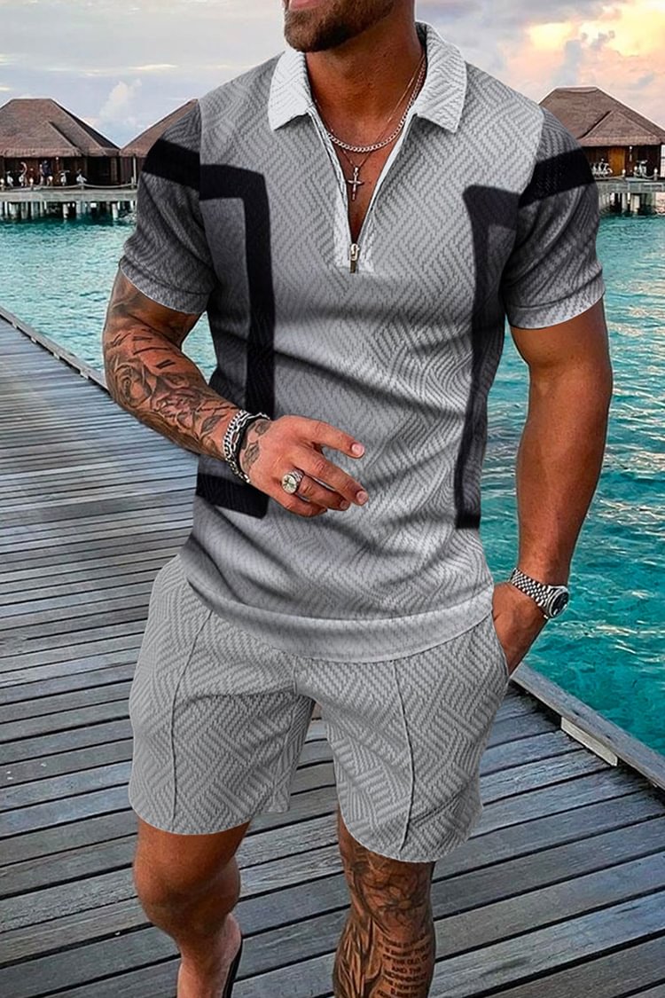 Tiboyz Fashion Outfits Geometry Polo Shirt And Shorts Two Piece Set