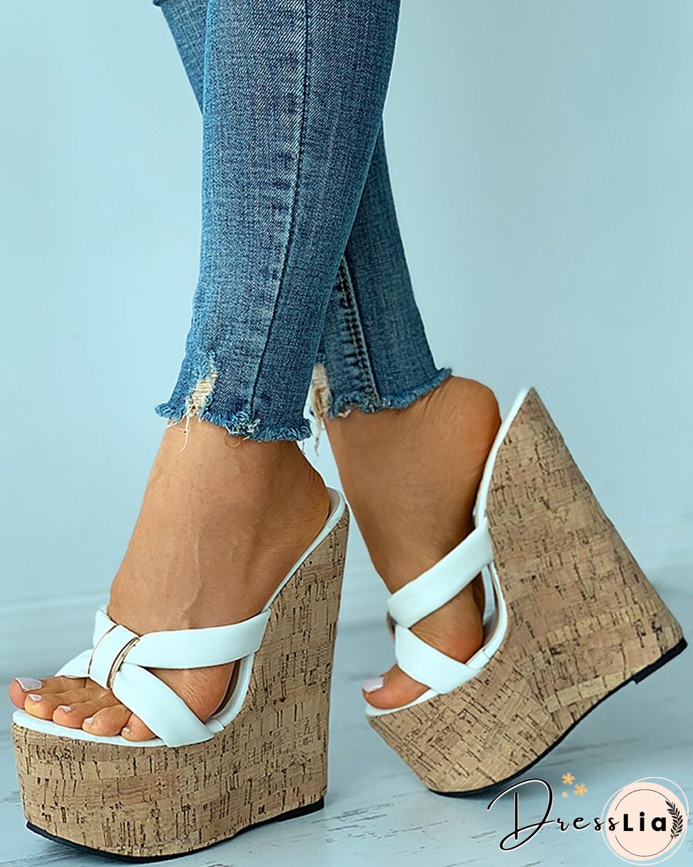 Open Toe Cutout Cork Wedge Sandals