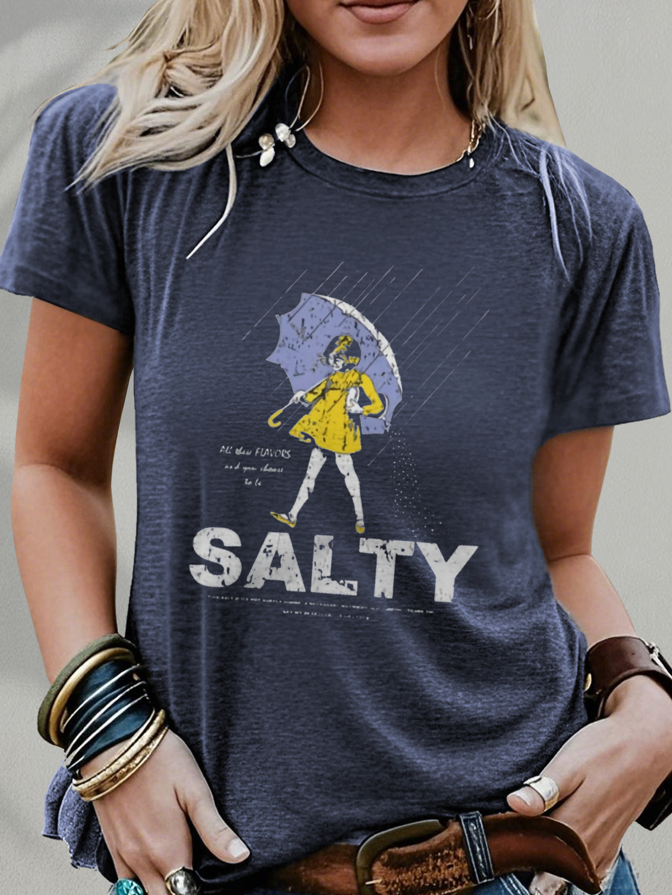 Salty With Umbrella Graphic Tee - Vintage Style Summer Beachwear For Trendy Women, Perfect For Vacation And Everyday Wear, Ed T-Shirt | IFYHOME