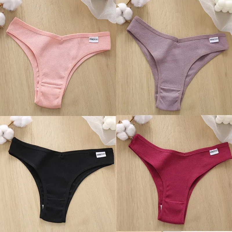 4PCS/Set Cotton Panties Women's Panties FINETOO Sexy Female Underpants Low Waist Underwear Women Pantys Lingerie M-XL