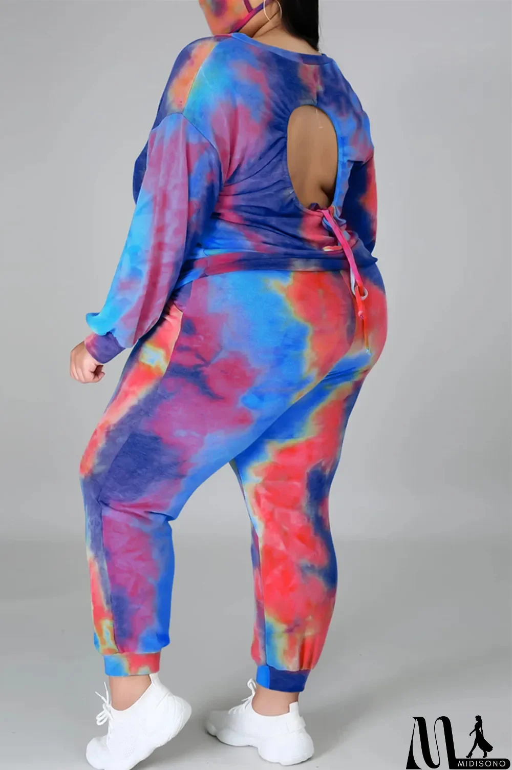 MidiSono - Multicolor Fashion Casual Print Tie Dye Backless O Neck Plus Size Two Pieces