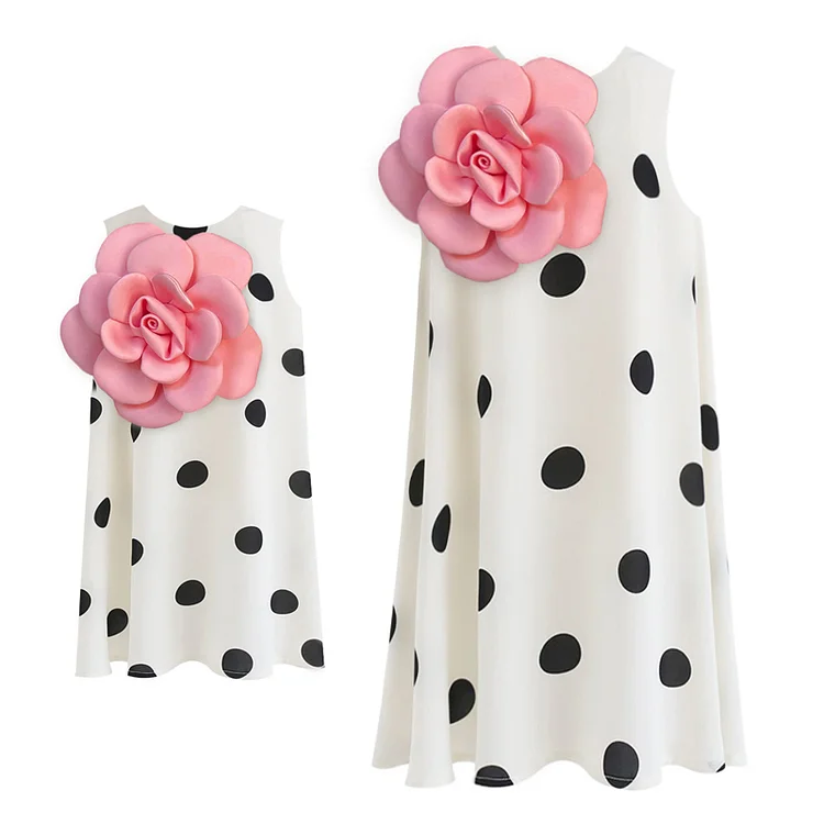 Kid 3D Flower Polka Sleeveless Dress 