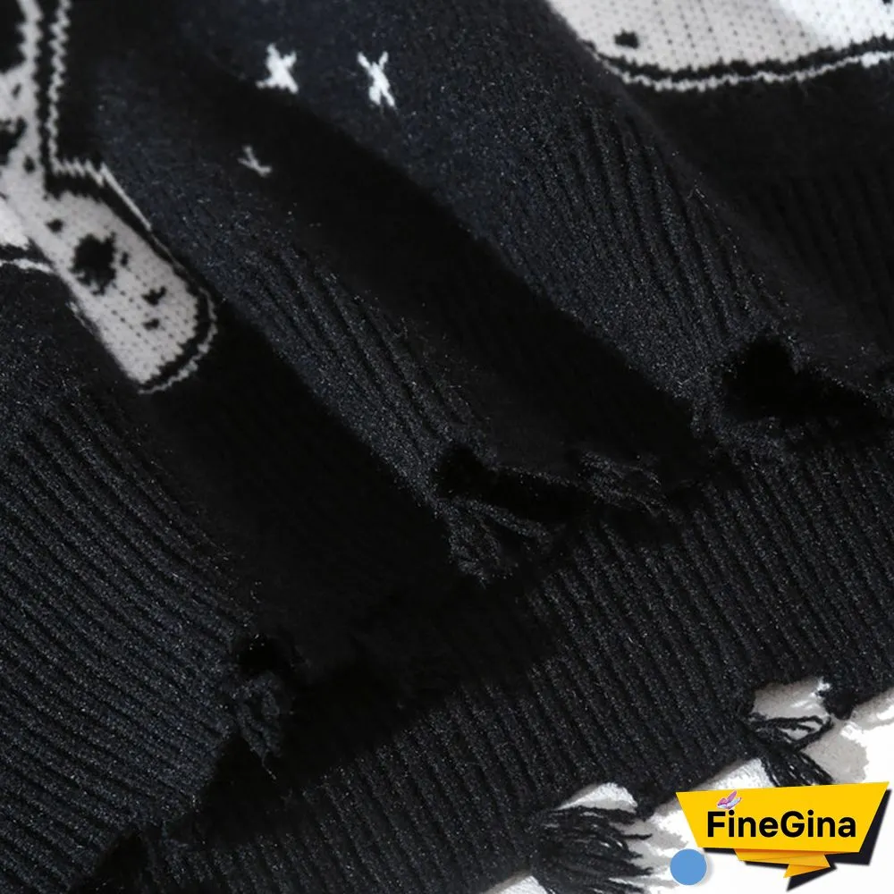 Cartoon Cat Print Loose Sweater