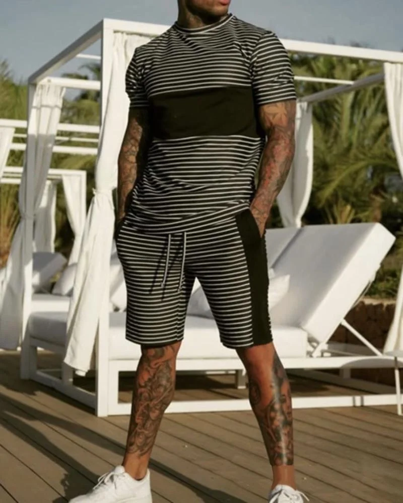 Men's Casual Sports Fashion Striped Dark Suit
