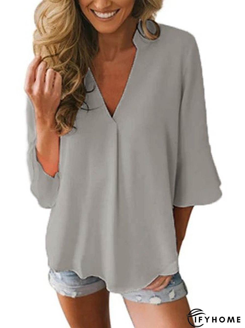 Women 3/4 Sleeve Summer Casual V-neck Tunic Top | IFYHOME