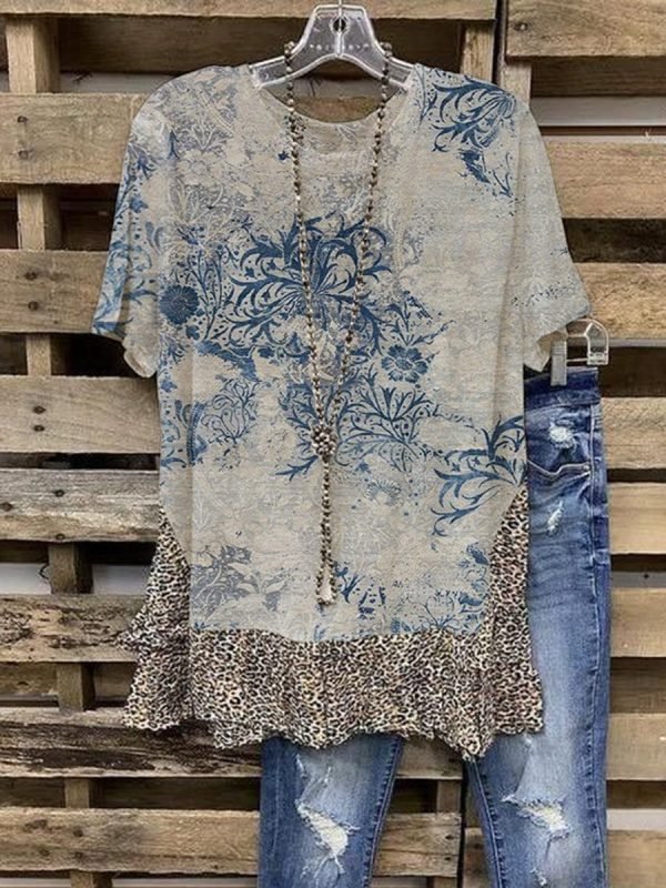 Cotton-Blend Short Sleeve Crew Neck Shirts & Tops