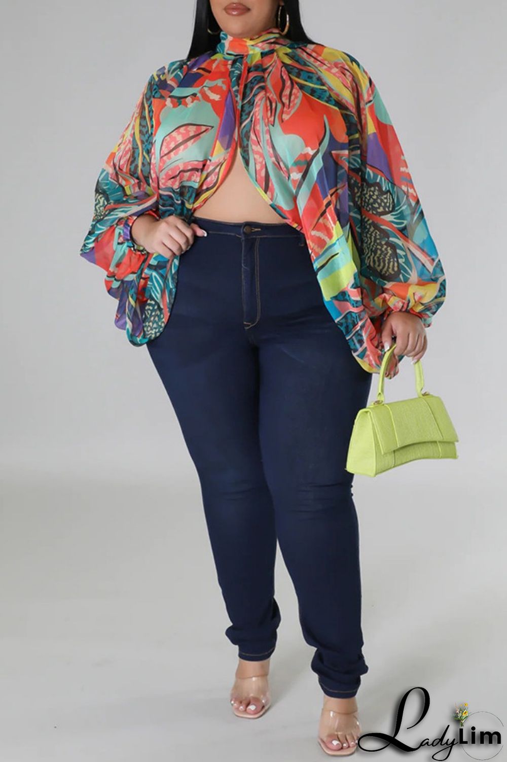Pink Casual Print Patchwork Turtleneck Plus Size Tops