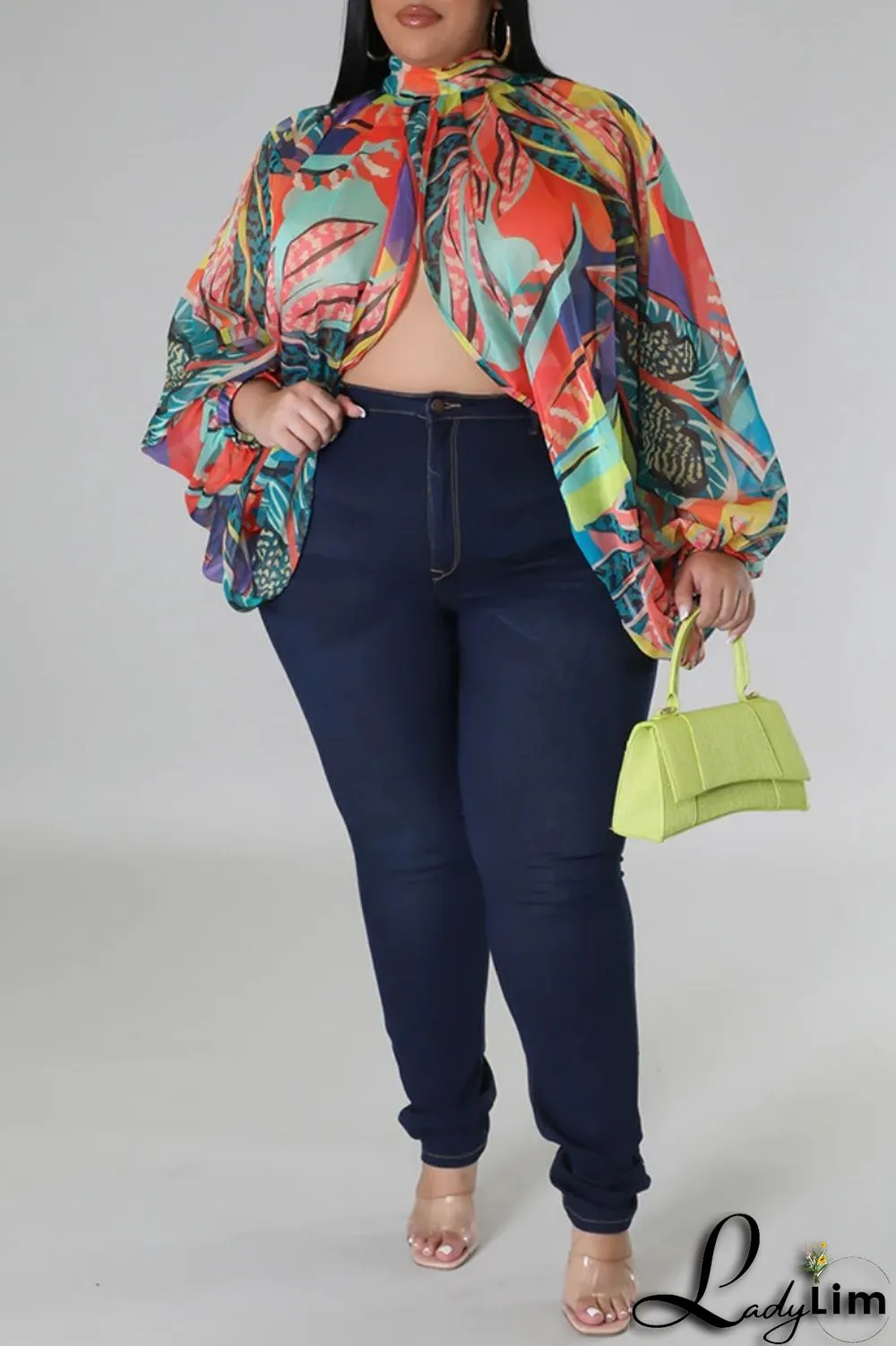 Pink Casual Print Patchwork Turtleneck Plus Size Tops