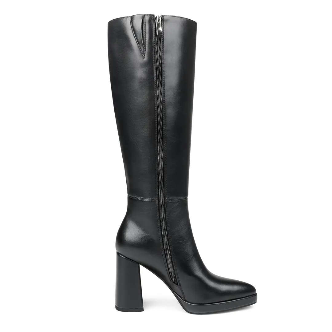 Women's Square-Toe Knee-High Boots with Platform and Block Heels