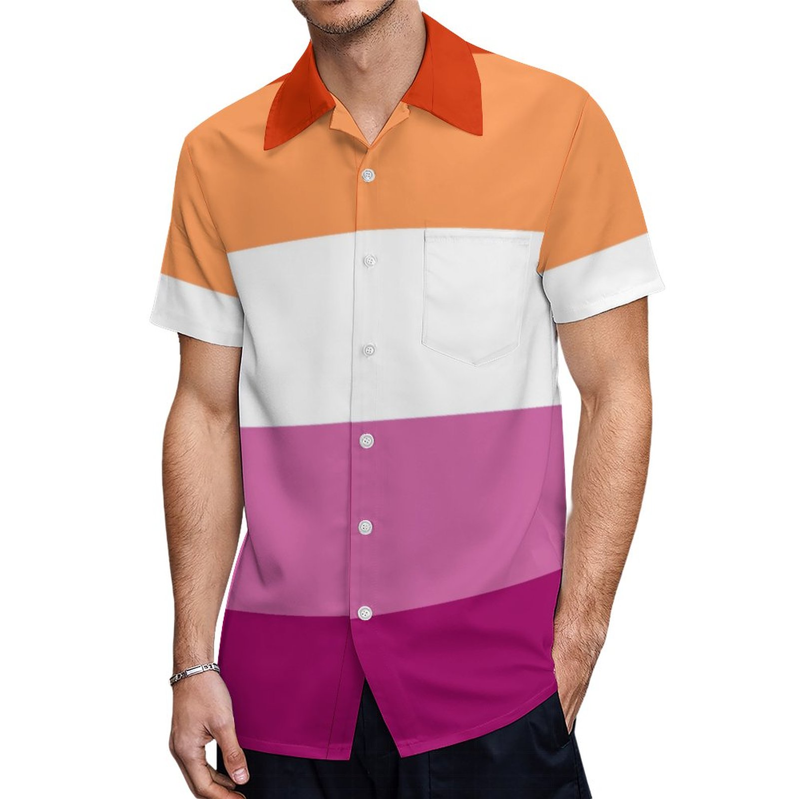 Lesbian Pride Flag Lgbtq Hawaiian Shirt Mens Button Down Plus Size Tropical Hawaii Beach Shirts