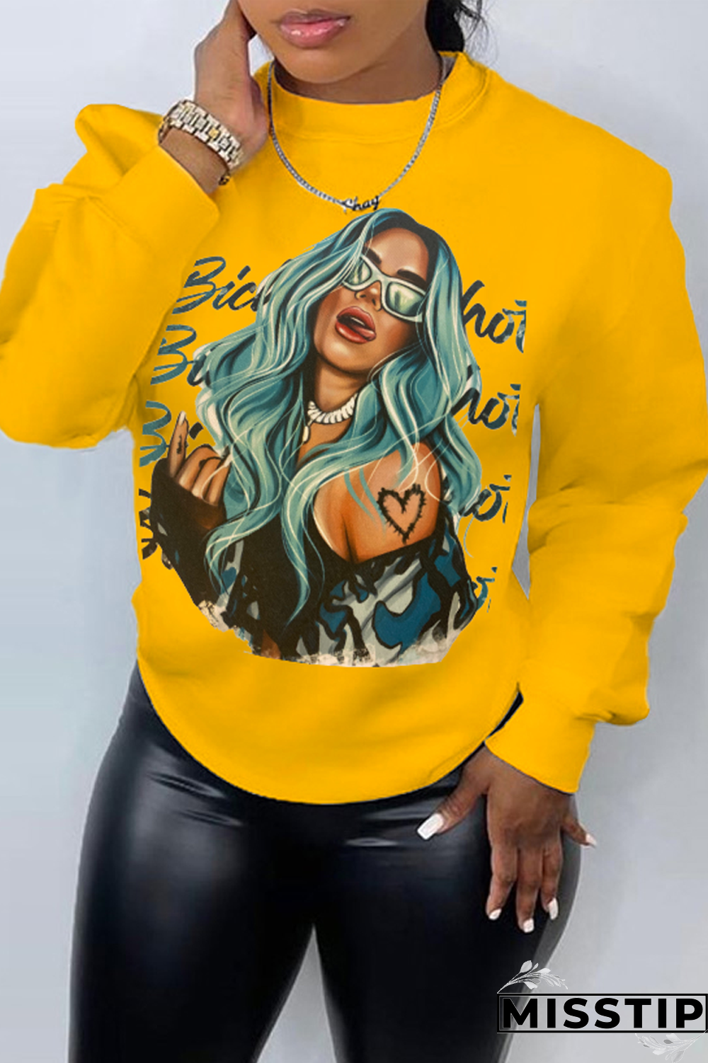 Grey Daily Celebrities Print Patchwork O Neck Tops