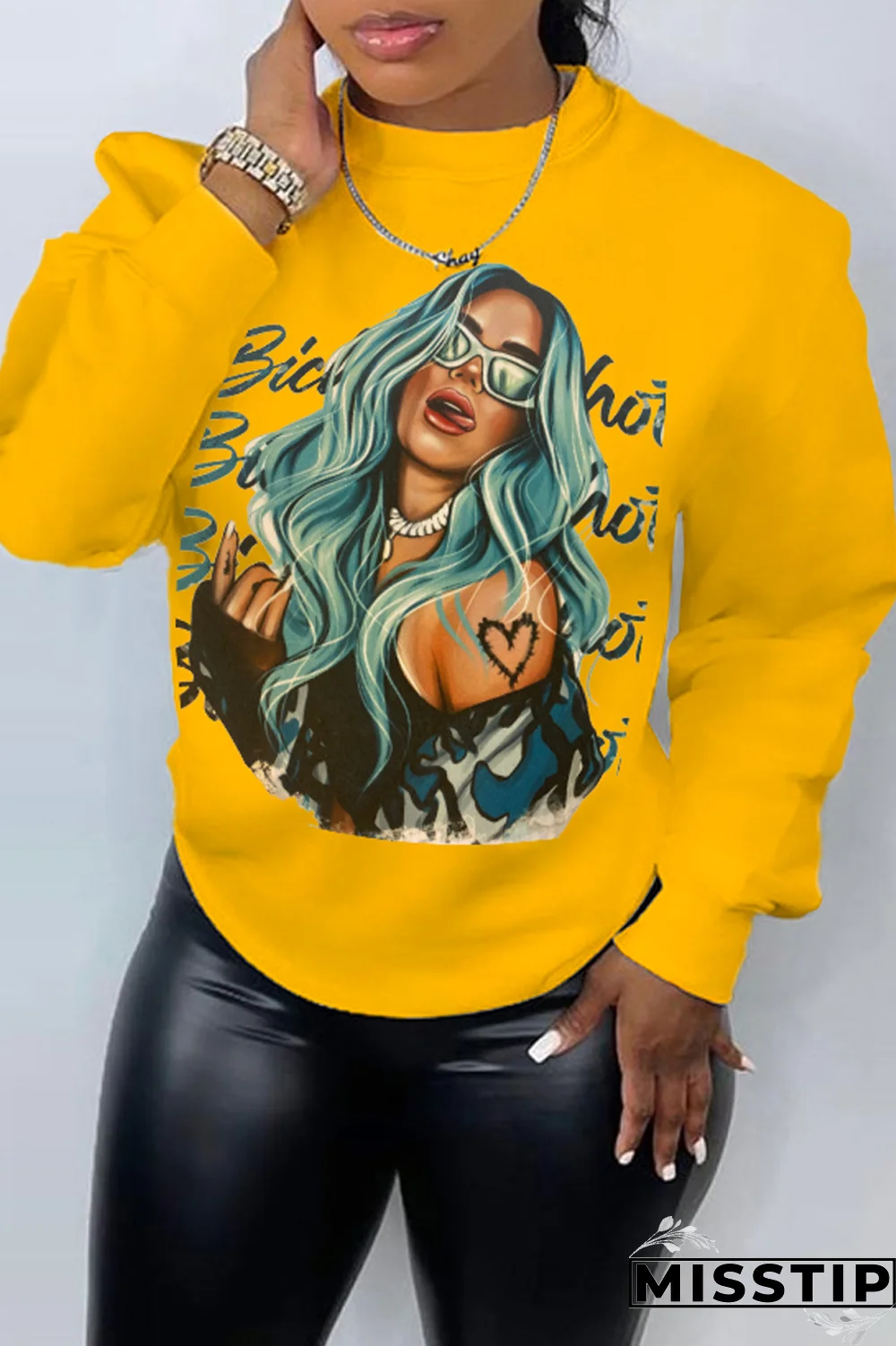 Grey Daily Celebrities Print Patchwork O Neck Tops