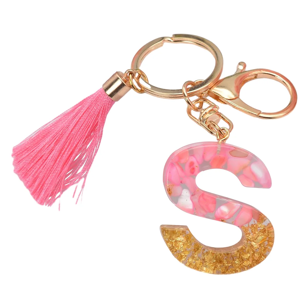 Resin Initial Key Ring with Tassel Alphabet Keyring for Car Keys Wallet Handbags