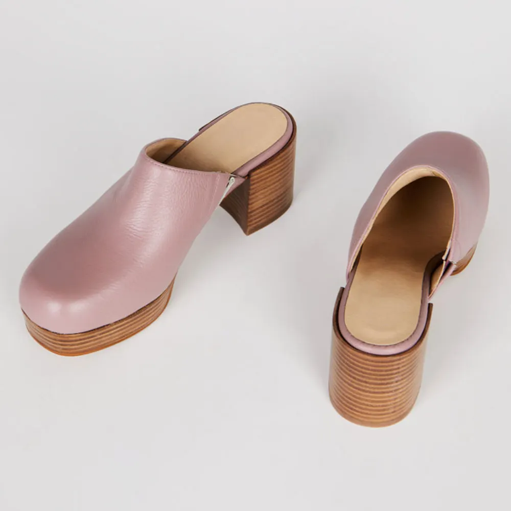 Light Purple Round Closed Toe Chunky Heel Clog Mules for Women