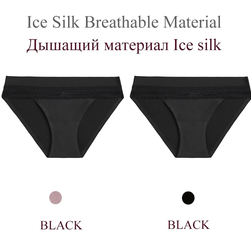 FINETOO 2PCS/Set Woman Lace Sexy Panties Ice Silk Women Underwear Seamless Low-Rise Lingerie Female Breathable Girls Panty 2021
