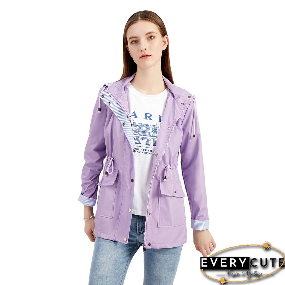 Light Purple Hooded Detachable Windproof Plus Size Windbreaker