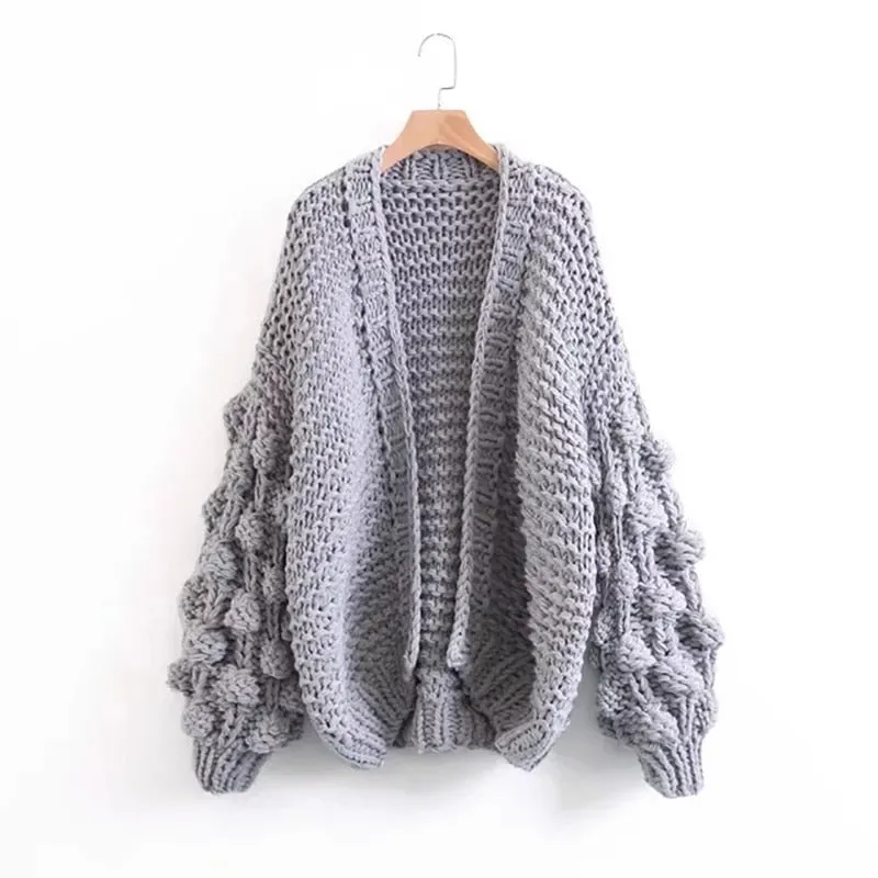 Fitshinling Bohemian Puff Sleeve Cardigan Sweater Women Knitwear Winter Coat 9 Colors Solid Slim Fashion Cardigans For Women