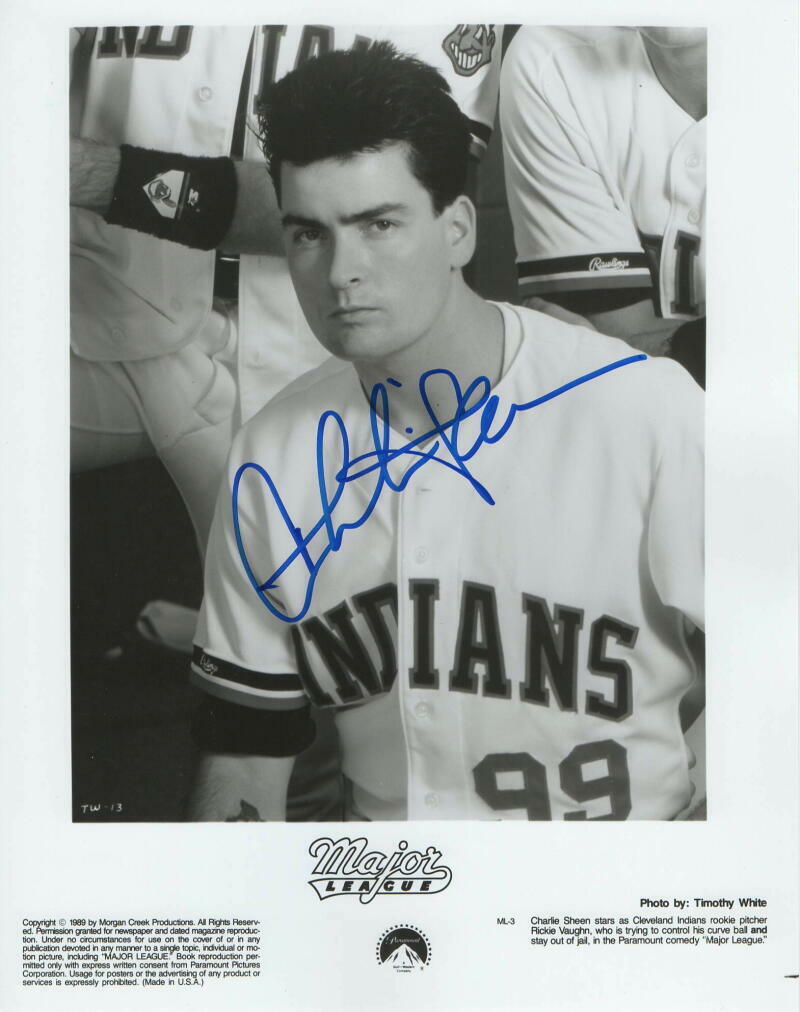 CHARLIE SHEEN SIGNED AUTOGRAPH 8X10 Photo Poster painting - MAJOR LEAGUE WILD THING, WALL STREET