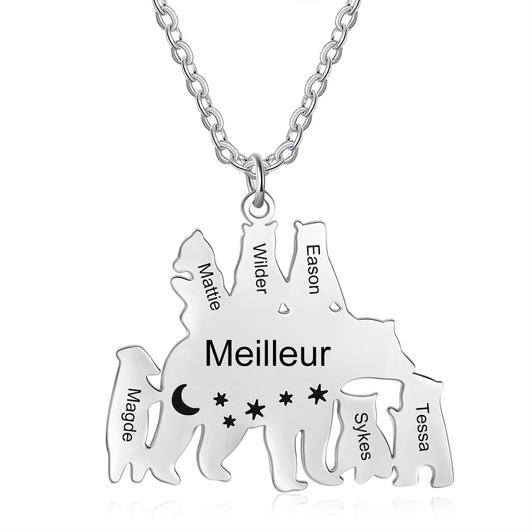 Personalized Mama Bear Necklace Engraved 7 Names Gift For Mother