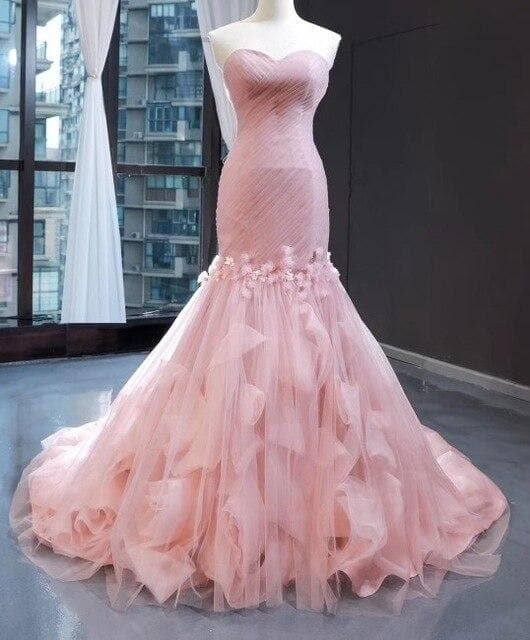 Mermaid Blushing Pink Strapless Wedding Dress SS0104