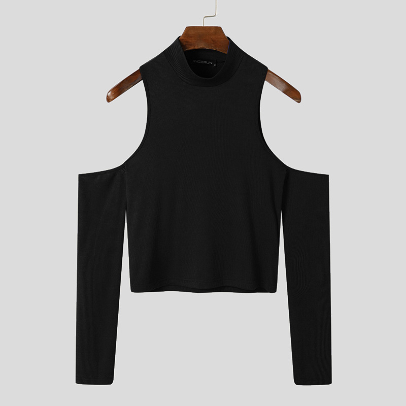 Turtleneck Off-Shoulder Long-Sleeve Hollow T-shirt