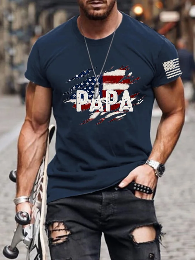 Men's Father's Day Flag Print Casual T-Shrit socialshop