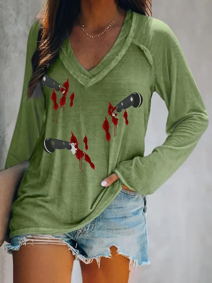 Women's V-Neck Long Sleeve T-Shirt
