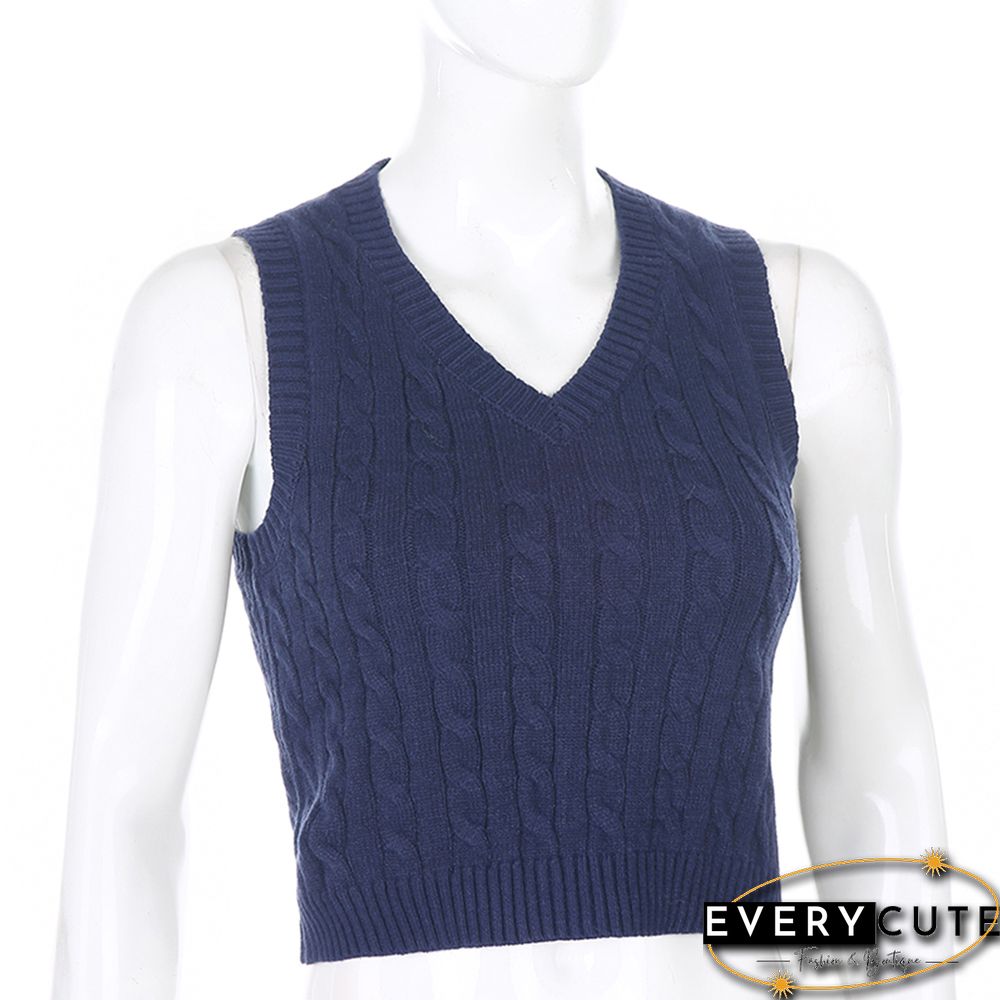 Navy Blue V Neck British Style Tank Sweater