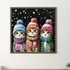 Trois Chats En Foret Rond D’Hiver Peinture Diamant-30*30CM