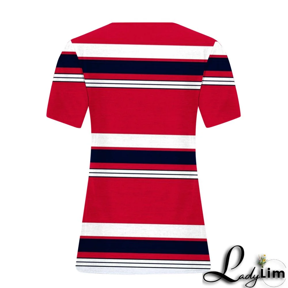 V-Neck Plus Size Ladies Short Sleeve T-Shirt Printed Top