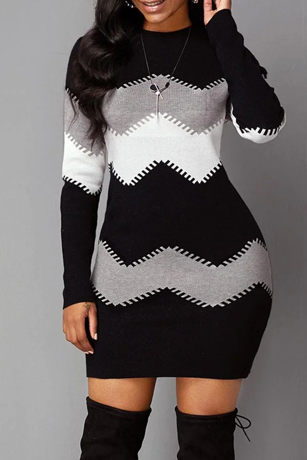 Fashion Chevron Pattern Sweater Dress