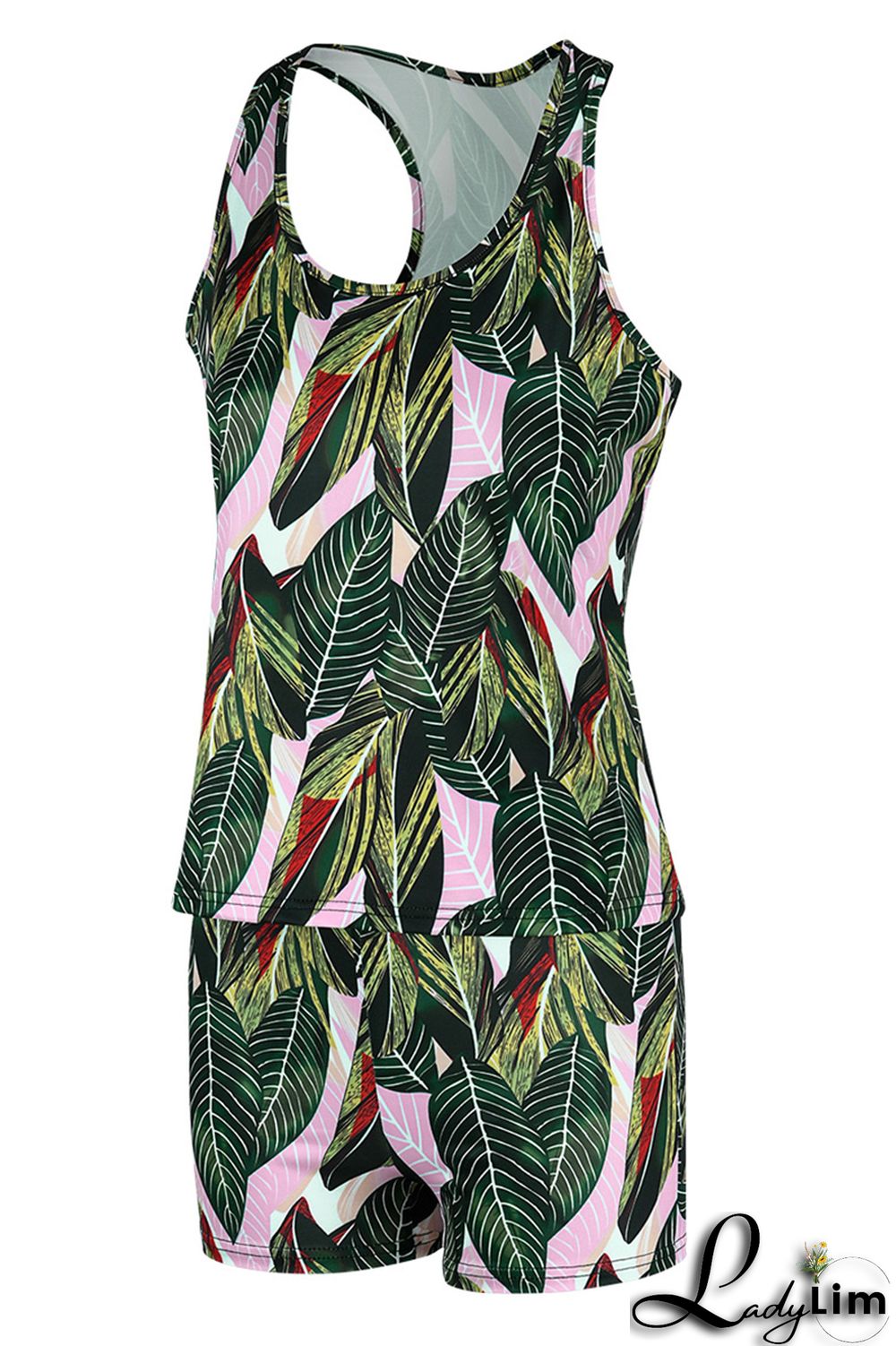 Black Pink Fashion Casual Print Basic U Neck Sleeveless Two Pieces
