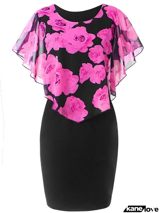 Women's Dress - Plus Size Party Dress Floral Crew Neck Print Sleeveless Summer Spring Vintage Elegant Mini Dress Formal Work Dress