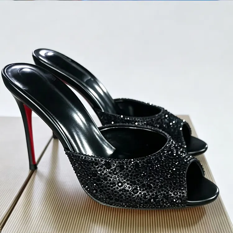 100mm Women's Sandals Pointed Toe Mules Red Bottom Heels Slip on Stilettos VOCOSI VOCOSI
