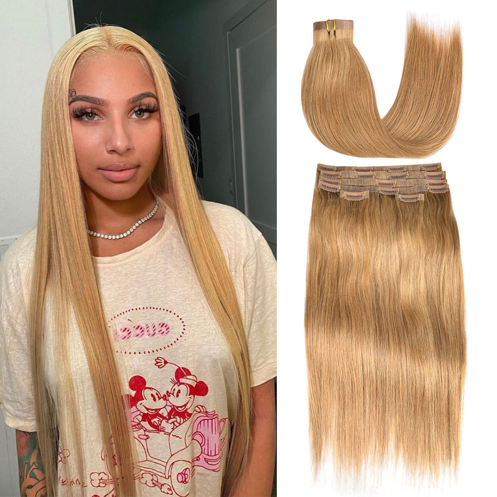 #12 Straight | Clip in Hair | 6Pcs 100g | PU Seamless Clip ins | Extensions Real Human Hair | boruihair