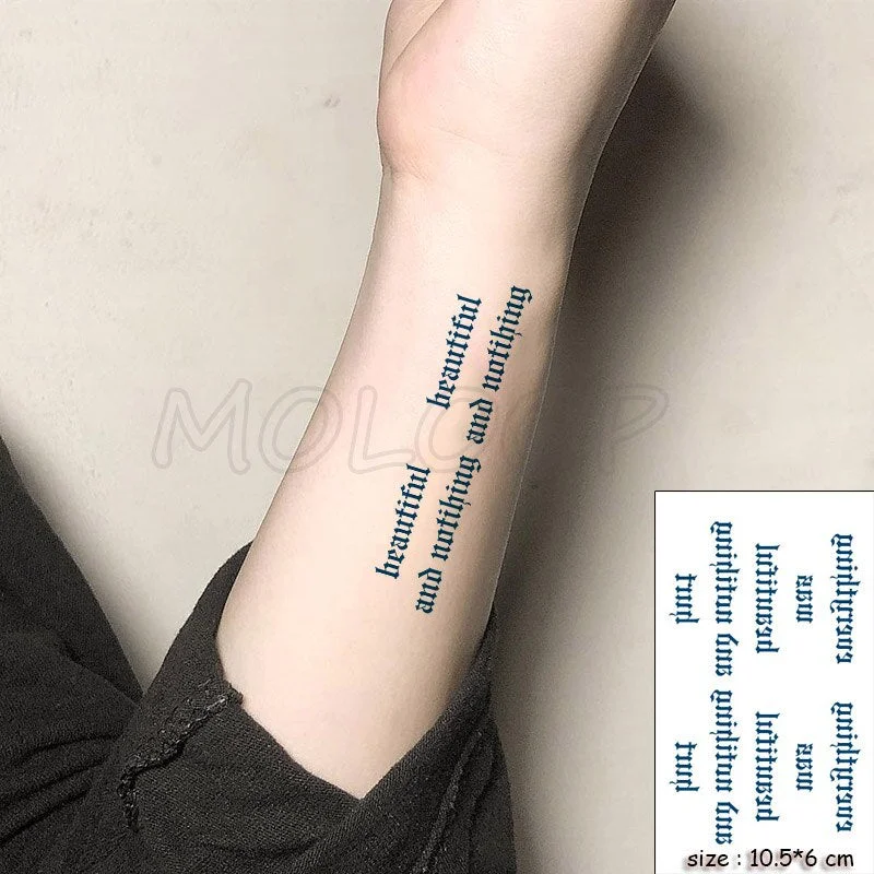 Water Transfer Tattoo Sexy Black Letter Lifeline Tattoo Body Art Waterproof Temporary Fake Flash Tattoo for Man Woman 10.5*6cm