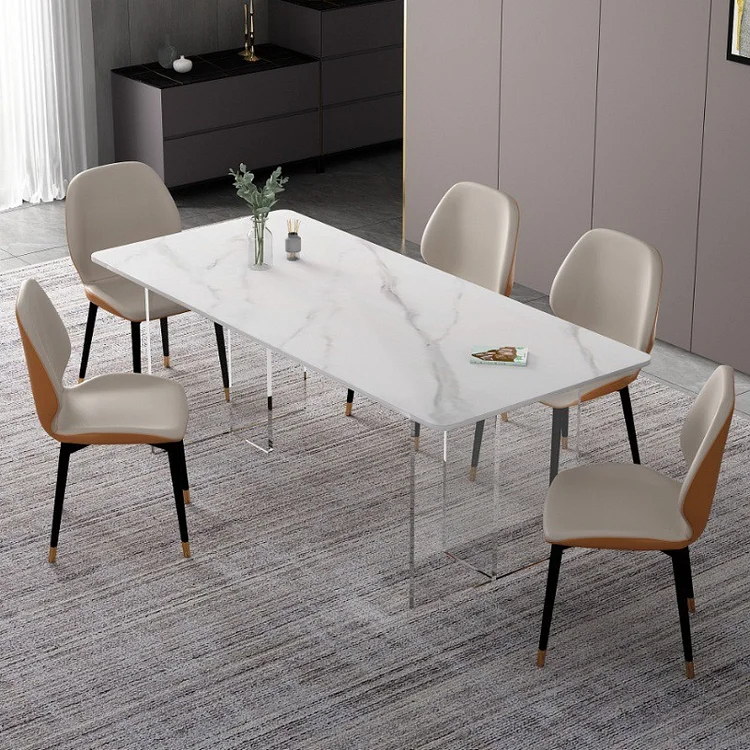 Homemys Modern Rectangle Sintered Stone Dining Table With Acrylic Base