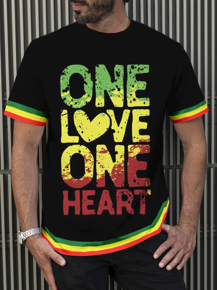 Wearshes Men's One Love One Heart Rasta Stripe T Shirt
