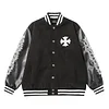 Chrome Hearts Cross Embroidered Leather Sleeve Varsity Jacket - Black Street Style 116