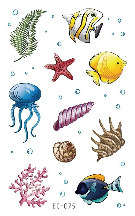24 kinds Temporary Tattoo Stickers for Kids Cute Cartoon Tropical Fish Marine faux tatouage temporaire Disposable Children Gift