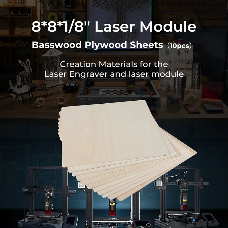 8*8*1/8'' Laser Module Basswood Plywood Sheets（10pcs） - Creality Store