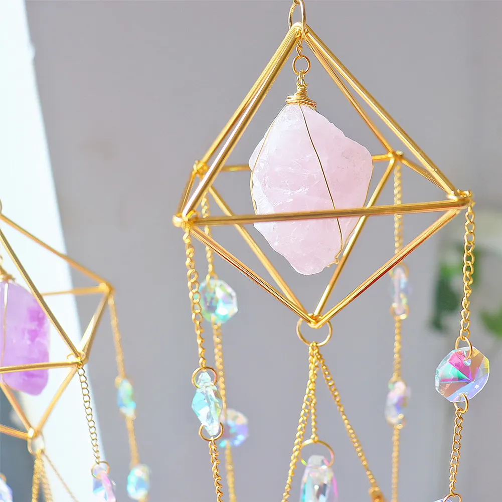 Crystal Light Catchers Wind Chime Sunlight Trap Windchimes Jewelry (Pink)