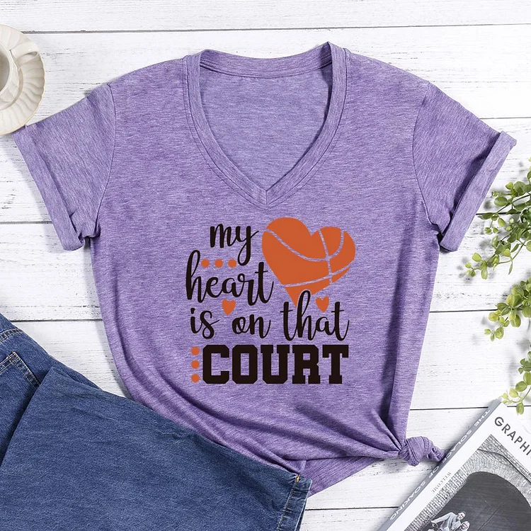 My Heart Is On That Court V-neck T Shirt-Annaletters