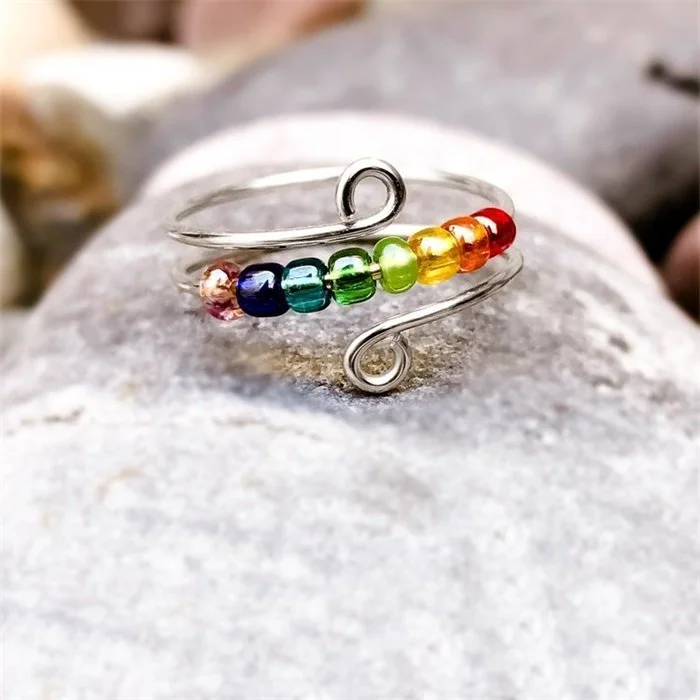 Posryst™To My Daughter - Drive Away Your Anxiety Rainbow Beads Fidget Ring