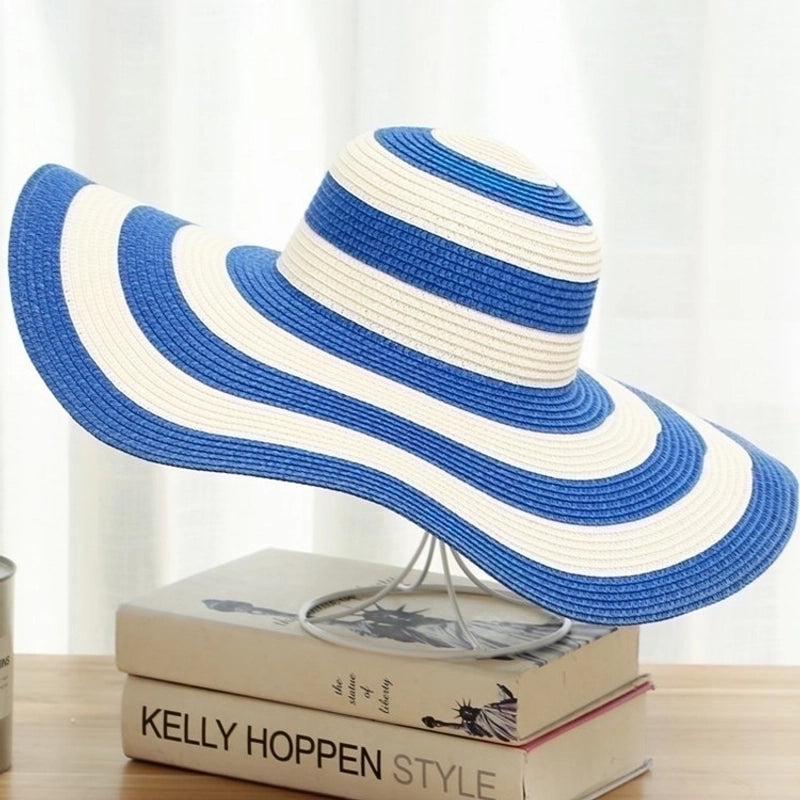 Women's Casual Minimalist Color Block Big Eaves Straw Hat