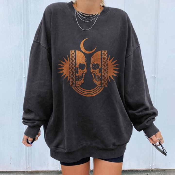 Minnieskull Skull Moon Print Sweatshirt