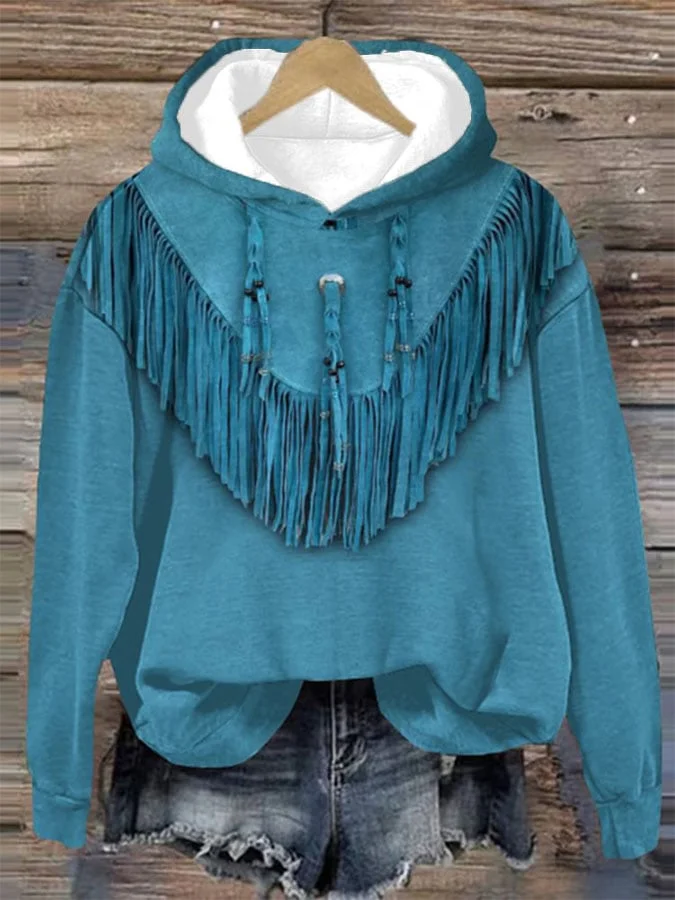 Women's Western Tassel Hooded Sweatshirt